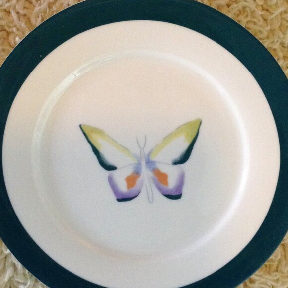 VINTAGE Lyons Fine China Salad plates; Teal, Butterflies, Lot of 6, Porcelain - Picture 1 of 5